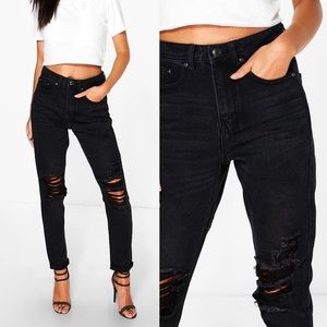 High waisted Distressed mom jeans